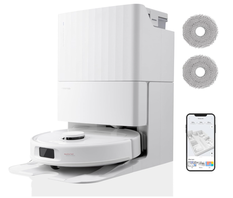 Roborock Qrevo S Set Aspirateur Robot Laveur, 7000Pa HyperForce, Double Serpillière Rotative 200 tr/min & Relevable 10mm, Station Multifonctionnelle, 3D Cartographie, Reactive Tech, Contrôle APP, Noir