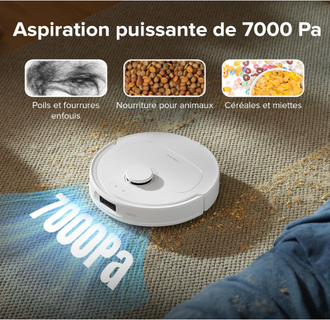 Roborock Qrevo S Set Aspirateur Robot Laveur, 7000Pa HyperForce, Double Serpillière Rotative 200 tr/min & Relevable 10mm, Station Multifonctionnelle, 3D Cartographie, Reactive Tech, Contrôle APP, Noir