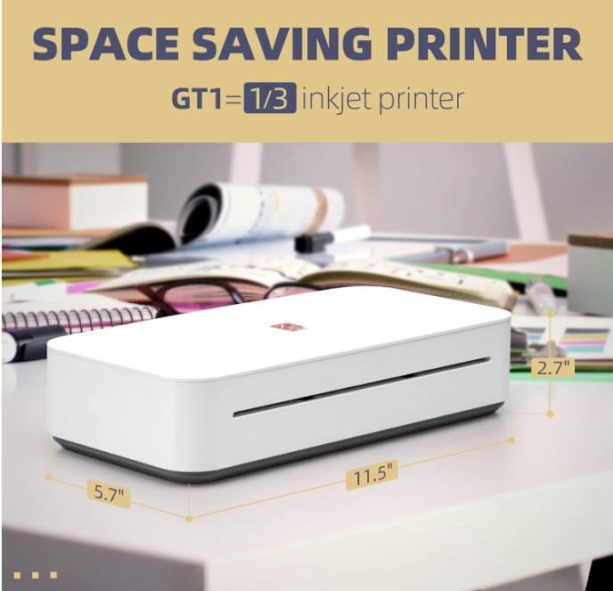 Imprimante sans encre à transfert thermique HPRT GT1 pour usage domestique, connexion Wi-Fi, compatible avec les imprimantes haute résolution US Letter 11'' x 8,5'', 300 DPI (GT1-Blanc)