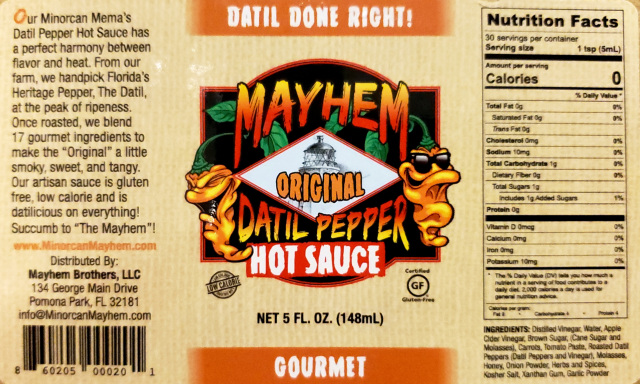 3 Pack Mayhem "Original" Datil Pepper Hot Sauce
