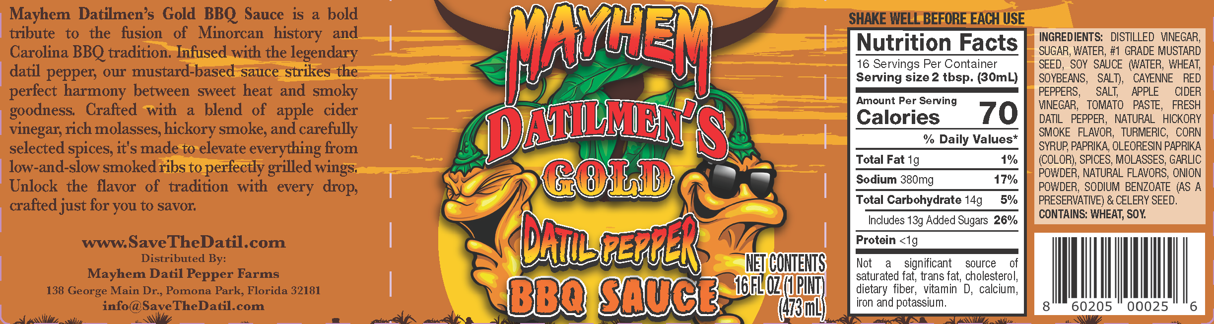 3 Pack - 16 oz. Mayhem Datilmen's Gold BBQ Sauce