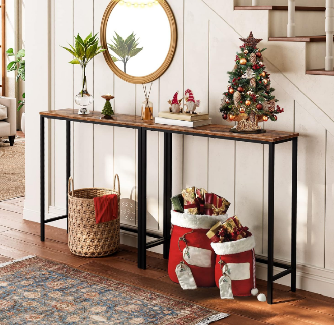 Narrow Console Table, 29.5" Small Entryway Table, Thin Sofa Table, Side Table, Display Table, for Hallway, Bedroom, Living Room, Foyer, Rustic Brown and Black