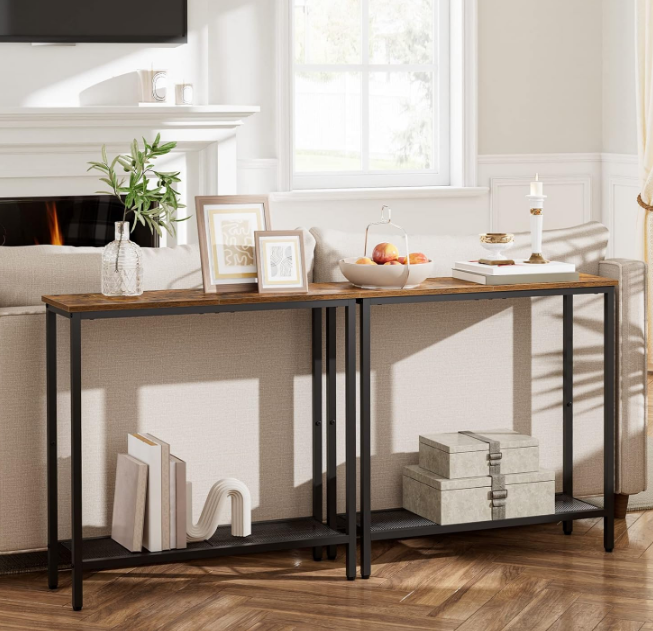 29.5" Narrow Console Table, Small Entryway Table with Shelf, 2 Tier Thin Sofa Table, Side Table, Display Table, for Hallway, Living Room, Bedroom, Rustic Brown and Black