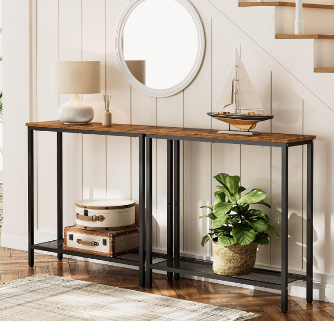 29.5" Narrow Console Table, Small Entryway Table with Shelf, 2 Tier Thin Sofa Table, Side Table, Display Table, for Hallway, Living Room, Bedroom, Rustic Brown and Black