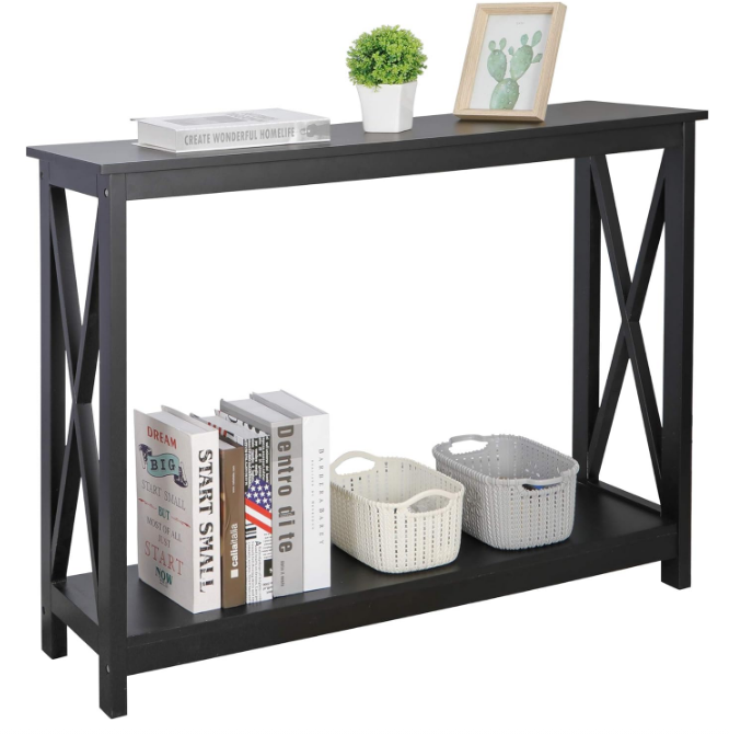 2-Tier Narrow Console Sofa Side Table for Entryway/Hallway/Living Room, 39.3in L x 11.8in W x 31.6in H, Black