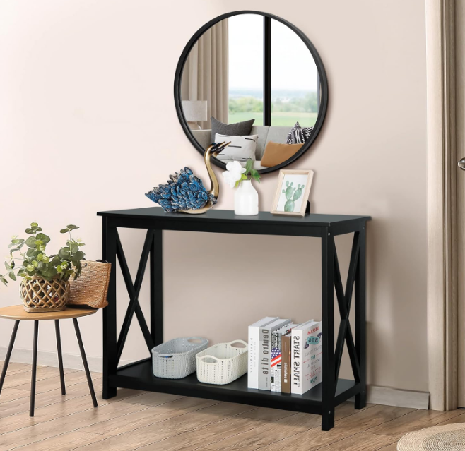 2-Tier Narrow Console Sofa Side Table for Entryway/Hallway/Living Room, 39.3in L x 11.8in W x 31.6in H, Black