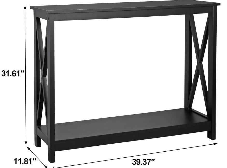 2-Tier Narrow Console Sofa Side Table for Entryway/Hallway/Living Room, 39.3in L x 11.8in W x 31.6in H, Black