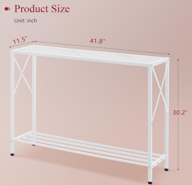 Console Table 41.8”, 2-Tier Entryway Table Narrow Sofa Table with Shelves, Entrance Table with Stable X-Frame, for Entryway, Hallway, Living Room, Foyer, Corridor, Office, White