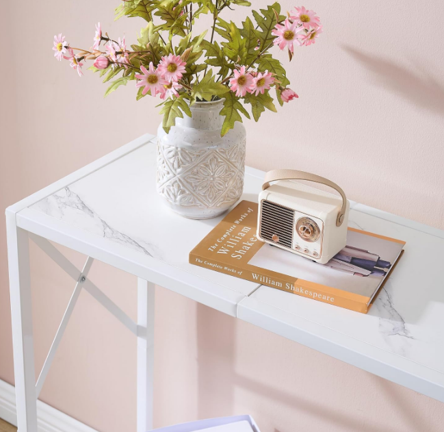 Console Table 41.8”, 2-Tier Entryway Table Narrow Sofa Table with Shelves, Entrance Table with Stable X-Frame, for Entryway, Hallway, Living Room, Foyer, Corridor, Office, White