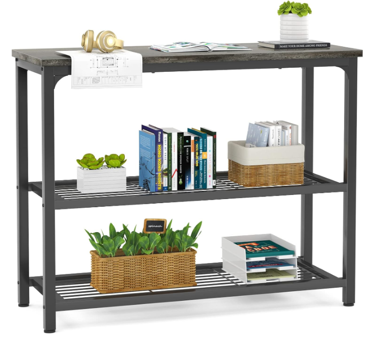Small Console Table, Sofa Table with Double Mesh Shelves, Modern Entryway Table for Entryway, Hallway, Foyer, Front Hall, Sofa Couch, Living Room, Bar, Kitchen, 32 Inch, Grey