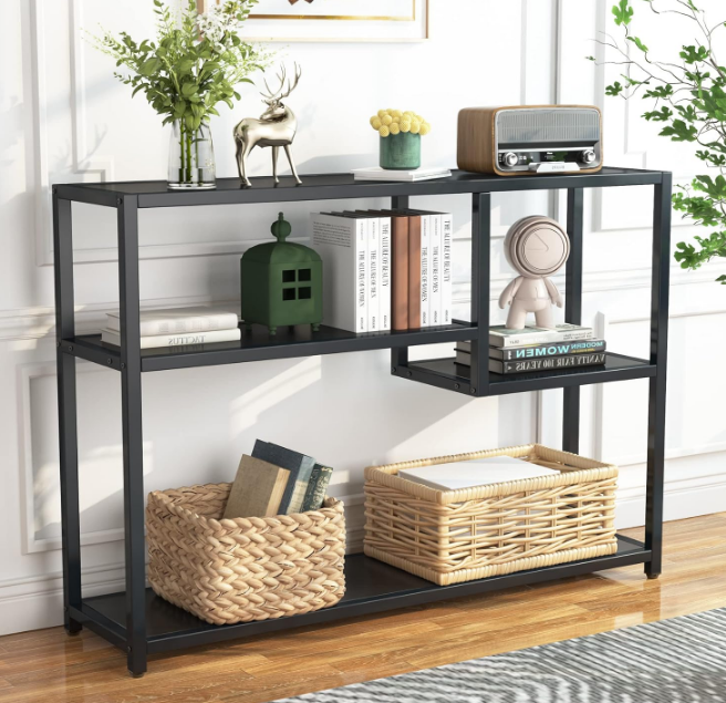 Console Table, 43 Inch Small Black Entryway Table with Storage Shelves, Vintage Entrance Table Behind Couch Table for Living Room, Entryway, Hallway, Foyer, TV Stand