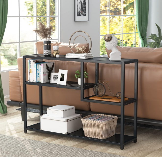 Console Table, 43 Inch Small Black Entryway Table with Storage Shelves, Vintage Entrance Table Behind Couch Table for Living Room, Entryway, Hallway, Foyer, TV Stand
