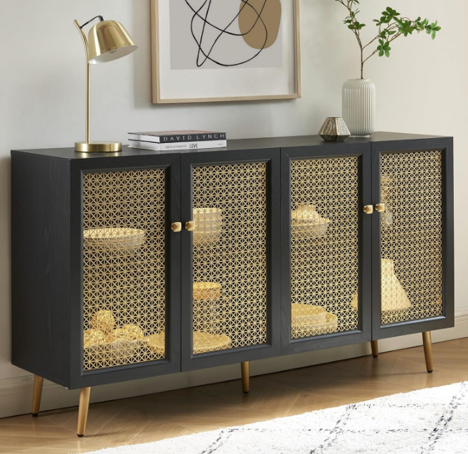 Black Storage Cabinet Sideboard Large Buffet with LED Light, Multifunctional Accent Cabinet Console Cabinet for Dining Room, Living Room 61.7"x15.8"x35"H