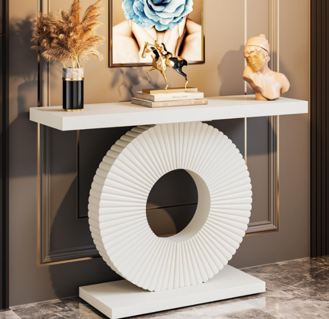 Modern Console Table with Geometric Base, 40 inch Wood Entryway Table Sofa Table Narrow Long, Contemporary Accent Table for Living Room, Entryway, Hallway