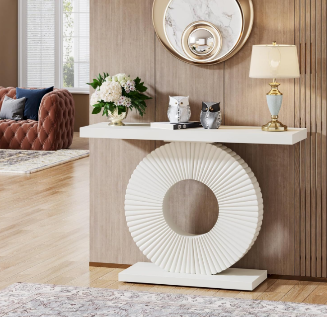 Modern Console Table with Geometric Base, 40 inch Wood Entryway Table Sofa Table Narrow Long, Contemporary Accent Table for Living Room, Entryway, Hallway