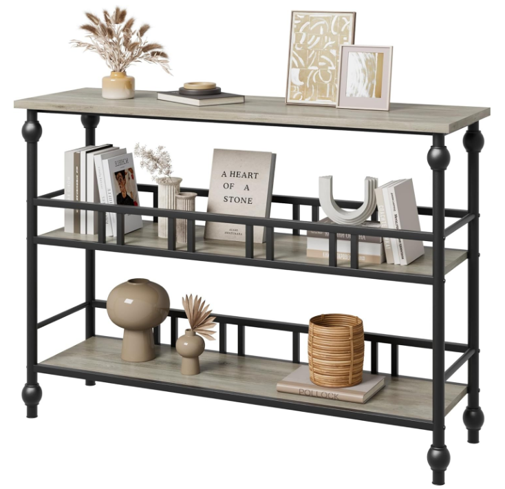 Console Table, 3-Tier Sofa Tables Narrow Entryway Table with Storage, 43" Behind Couch Table Industrial Hallway Table Home Furniture for Living Room, Foyer, Bedroom, Rustic Gray