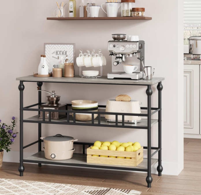 Console Table, 3-Tier Sofa Tables Narrow Entryway Table with Storage, 43" Behind Couch Table Industrial Hallway Table Home Furniture for Living Room, Foyer, Bedroom, Rustic Gray