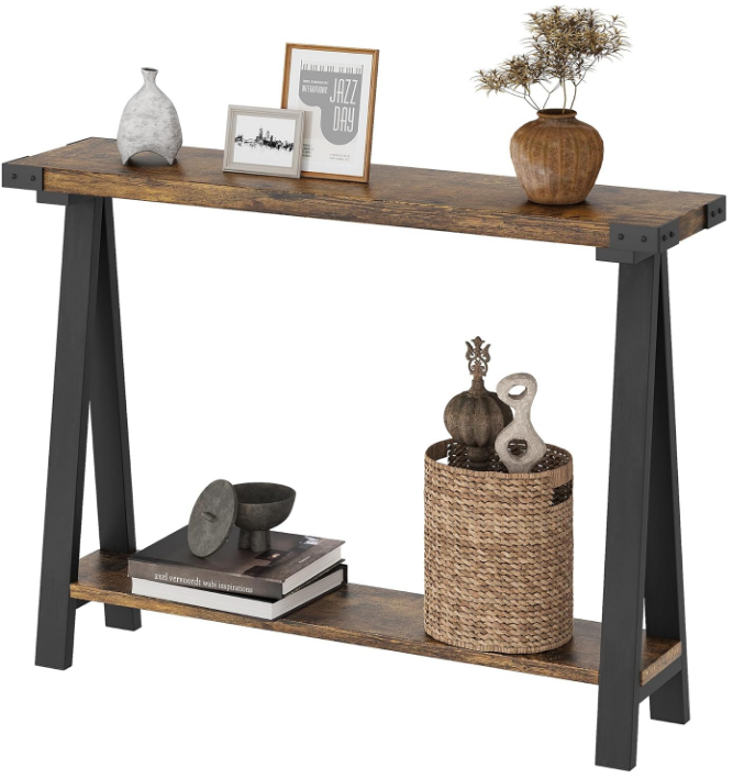 Farmhouse Console Table, 43.3" Entryway Table with Storage, 2 Tier Sofa Table with Metal Frame and MDF, Behind Couch Table for Living Room, Hallway, Entryway-Rustic Brown Brand: GAOMON