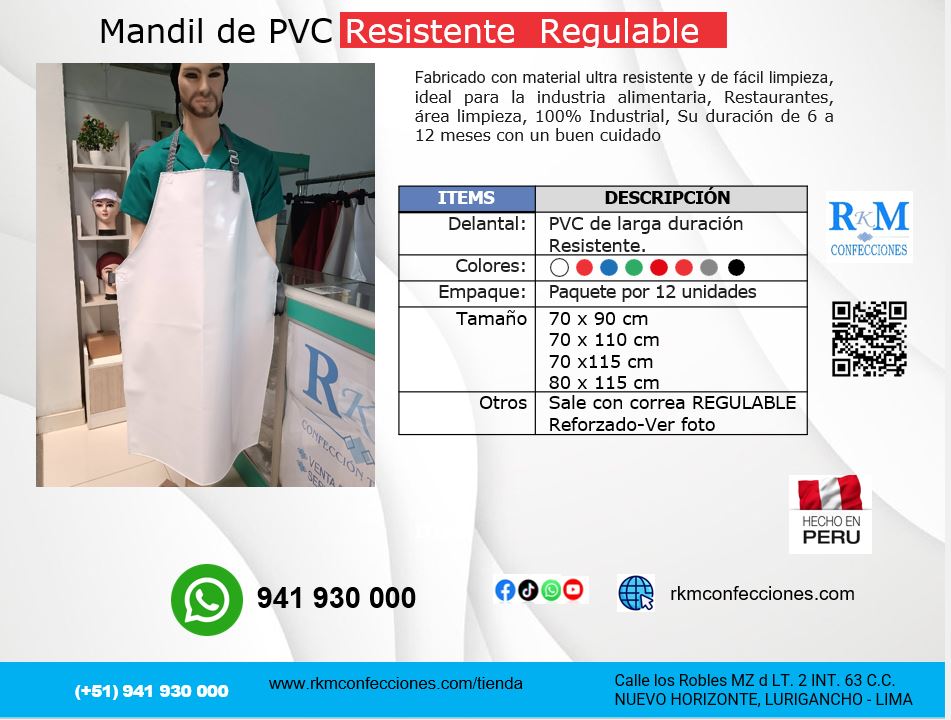 Mandil de PVC Resistente REGULABLE 70 x 110 cm