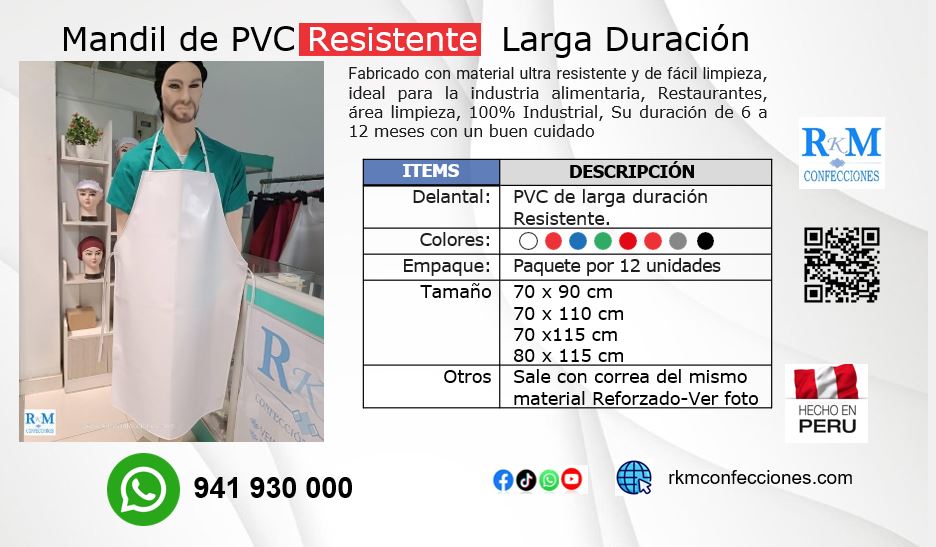 Delantal de PVC RESISTENTE de Larga duración 70 x 110 cm