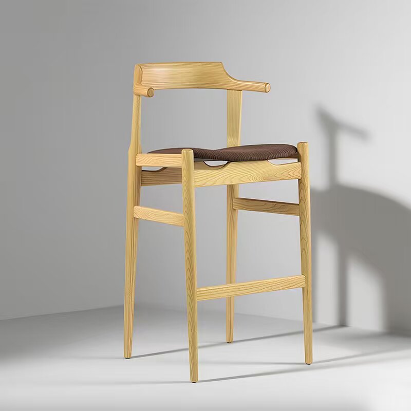 Wholesales Furniture Modern Wooden Bar Stool Simple Furniture High Chair Solid Wood Arm High Legs Stool With Backseat -2