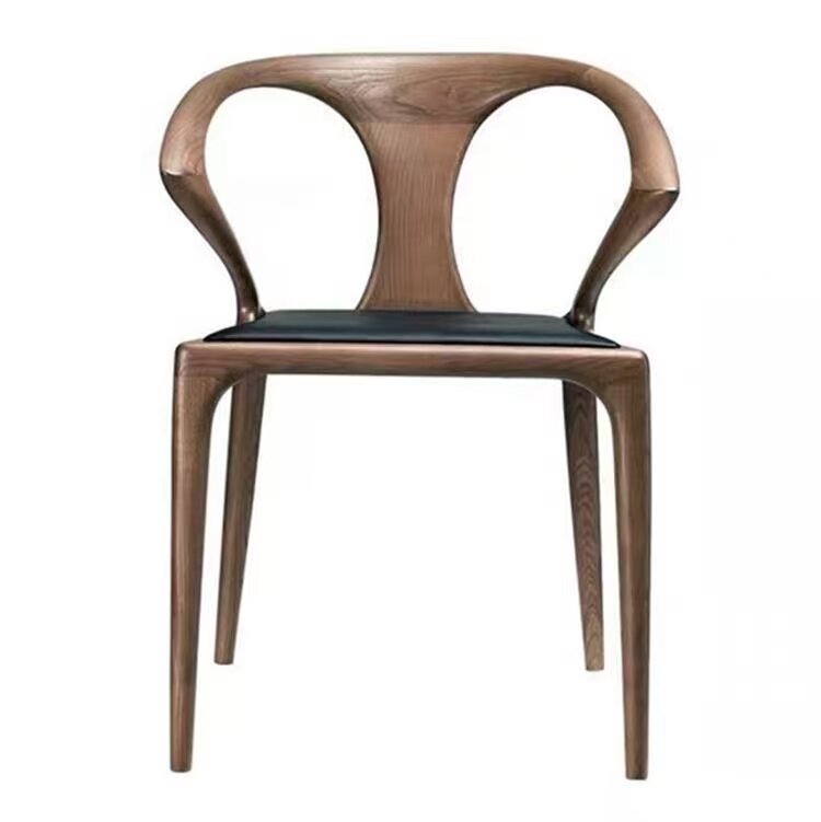 Luxury Original Design Walnut Color Sword Armchair Fabric PU Leather Seat Restaurant Leisure Dinner Chair -3