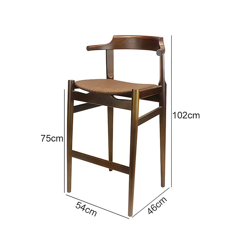 Wholesales Furniture Modern Wooden Bar Stool Simple Furniture High Chair Solid Wood Arm High Legs Stool With Backseat -3