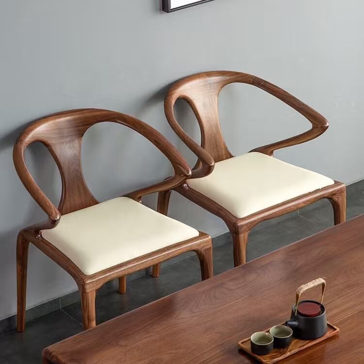 Luxury Original Design Walnut Color Sword Armchair Fabric PU Leather Seat Restaurant Leisure Dinner Chair -2
