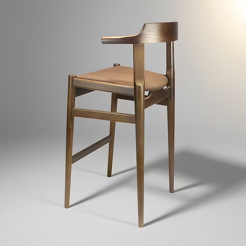 Wholesales Furniture Modern Wooden Bar Stool Simple Furniture High Chair Solid Wood Arm High Legs Stool With Backseat -4