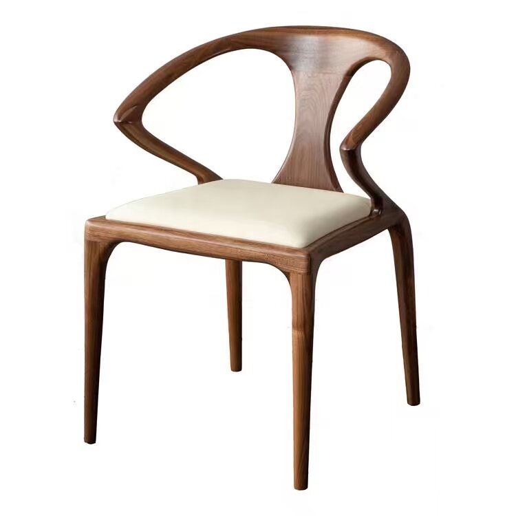 Luxury Original Design Walnut Color Sword Armchair Fabric PU Leather Seat Restaurant Leisure Dinner Chair -2