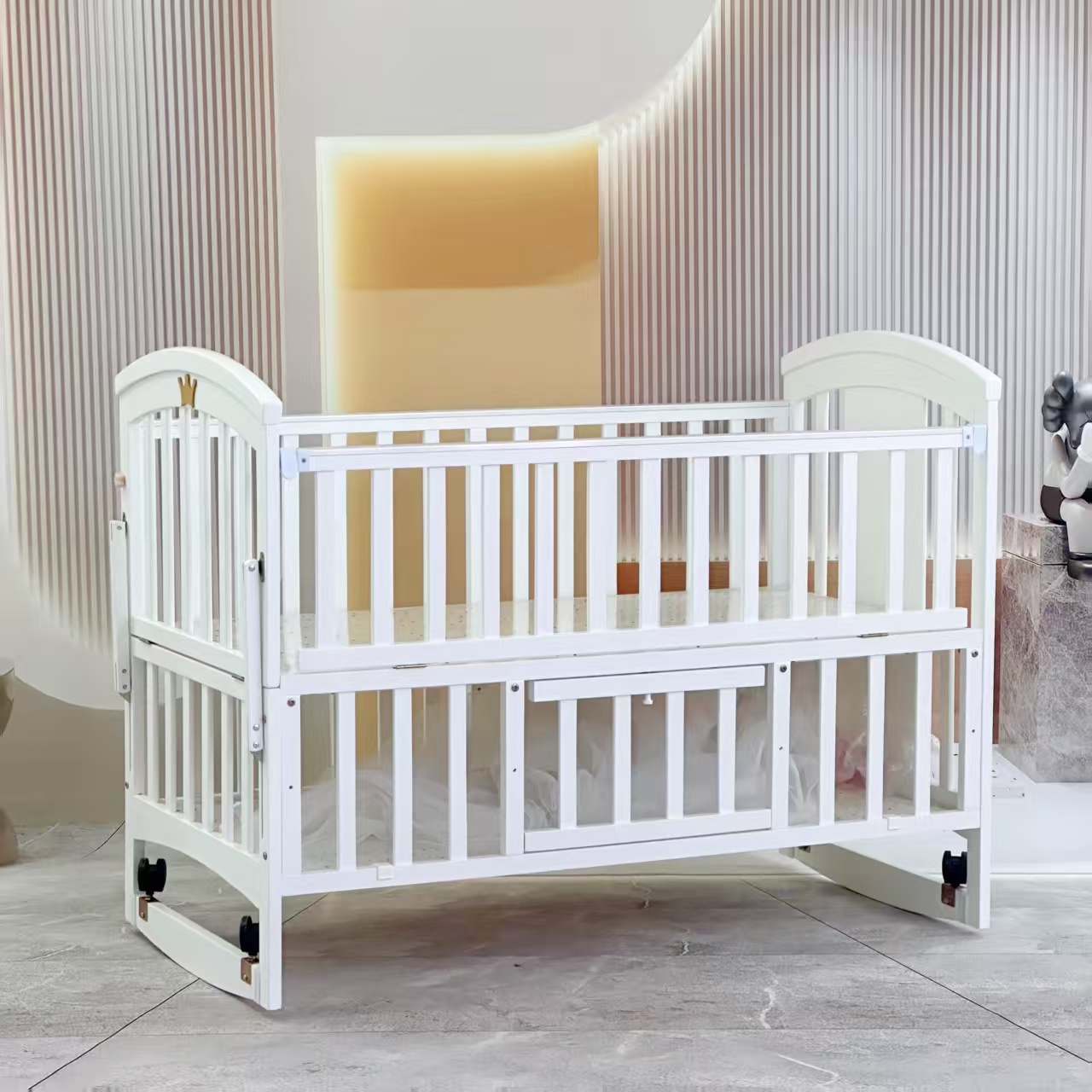 White Wooden Baby Crib