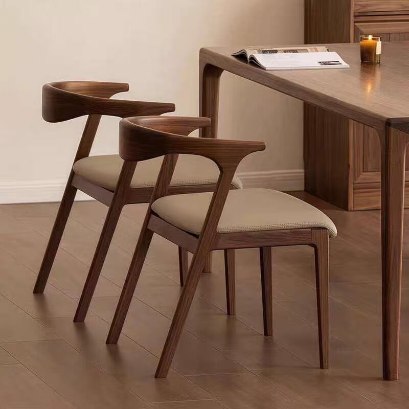 Minimalist Solid Wood Dining Chair with Cushion Walnut Finish Home Kitchen Dining Room Furniture for Dining Table Desk -2