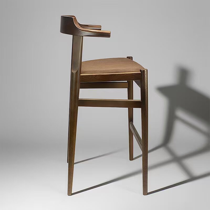 Wholesales Furniture Modern Wooden Bar Stool Simple Furniture High Chair Solid Wood Arm High Legs Stool With Backseat -1