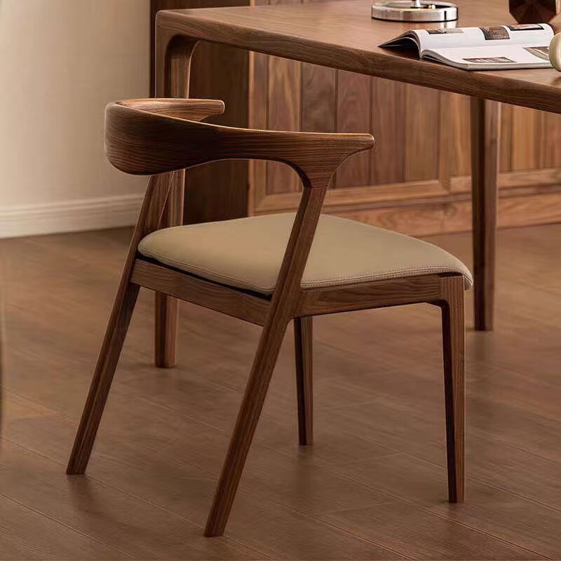 Minimalist Solid Wood Dining Chair with Cushion Walnut Finish Home Kitchen Dining Room Furniture for Dining Table Desk -2