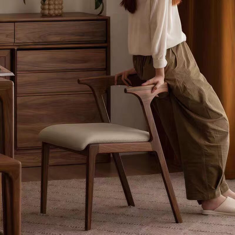 Minimalist Solid Wood Dining Chair with Cushion Walnut Finish Home Kitchen Dining Room Furniture for Dining Table Desk -1