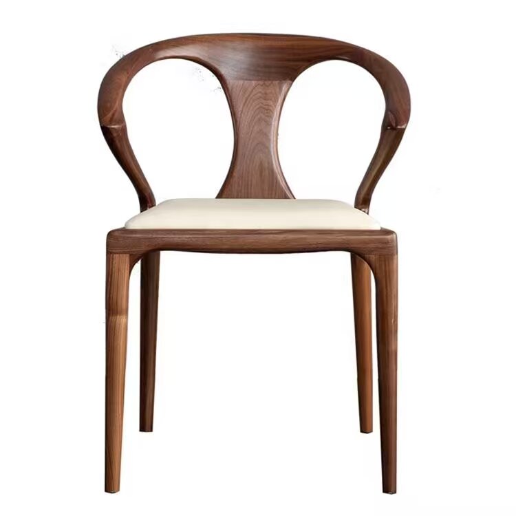 Luxury Original Design Walnut Color Sword Armchair Fabric PU Leather Seat Restaurant Leisure Dinner Chair -2