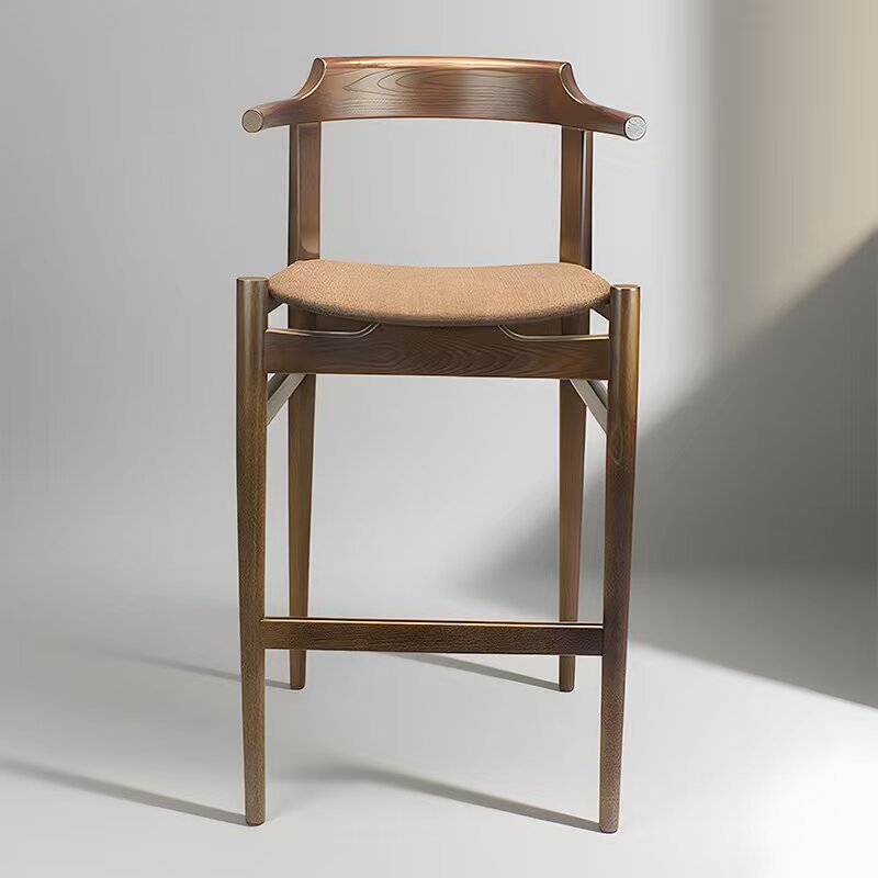 Wholesales Furniture Modern Wooden Bar Stool Simple Furniture High Chair Solid Wood Arm High Legs Stool With Backseat -4
