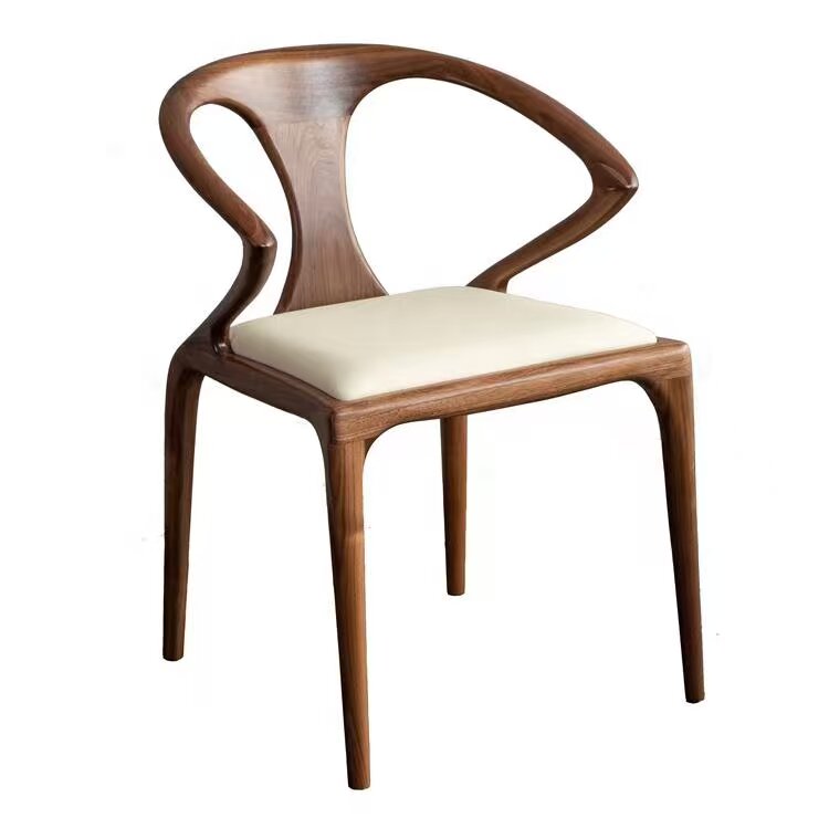 Luxury Original Design Walnut Color Sword Armchair Fabric PU Leather Seat Restaurant Leisure Dinner Chair -3