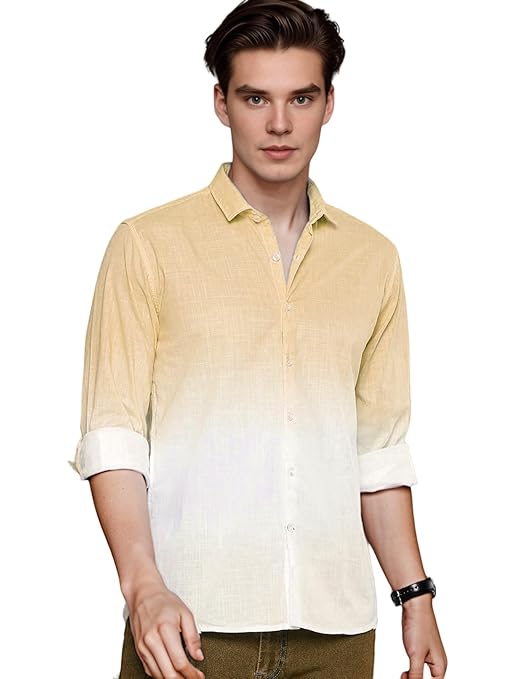 IndoPrimo Men's Cotton Casual Solid Shirt for Men Full Sleeves