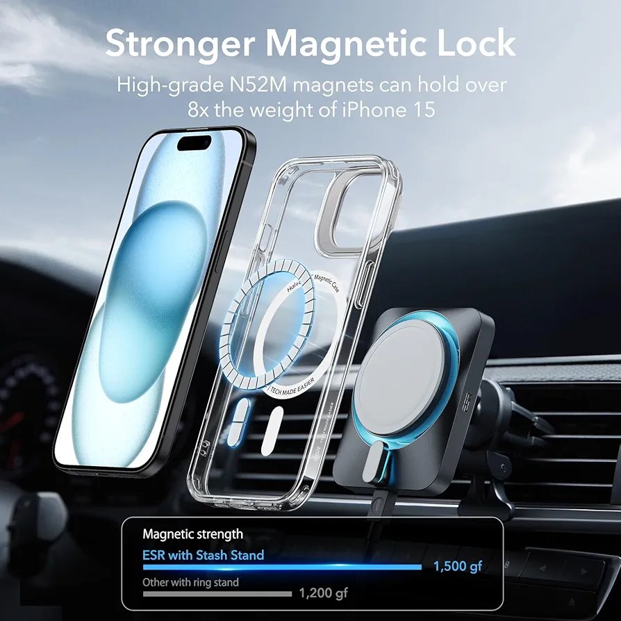 ESR Classic Hybrid Case with Stash Stand & Halolock [ iPhone 15 Family ]