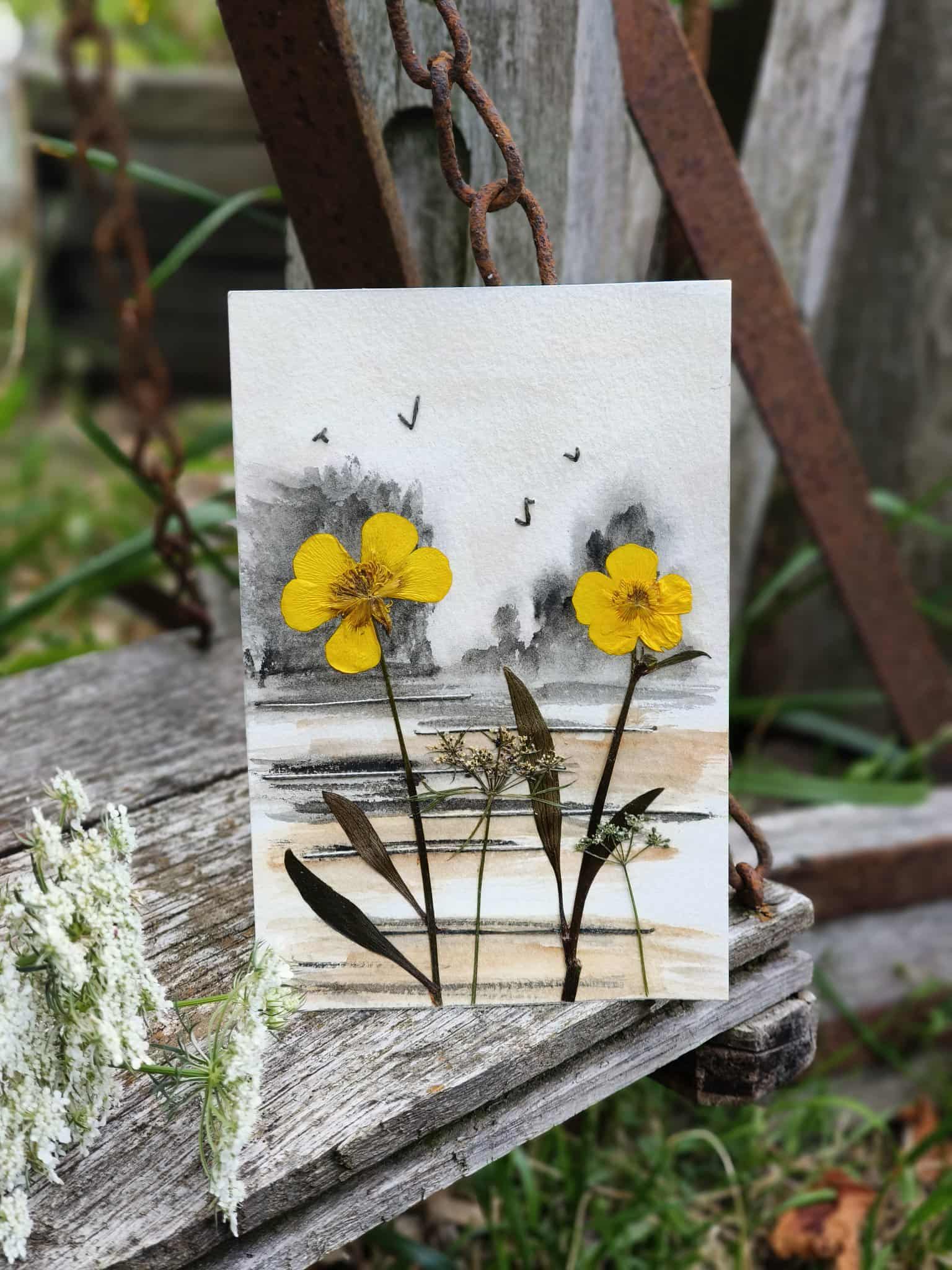 Cadre Aquarelle brodée - Prairie fleurie