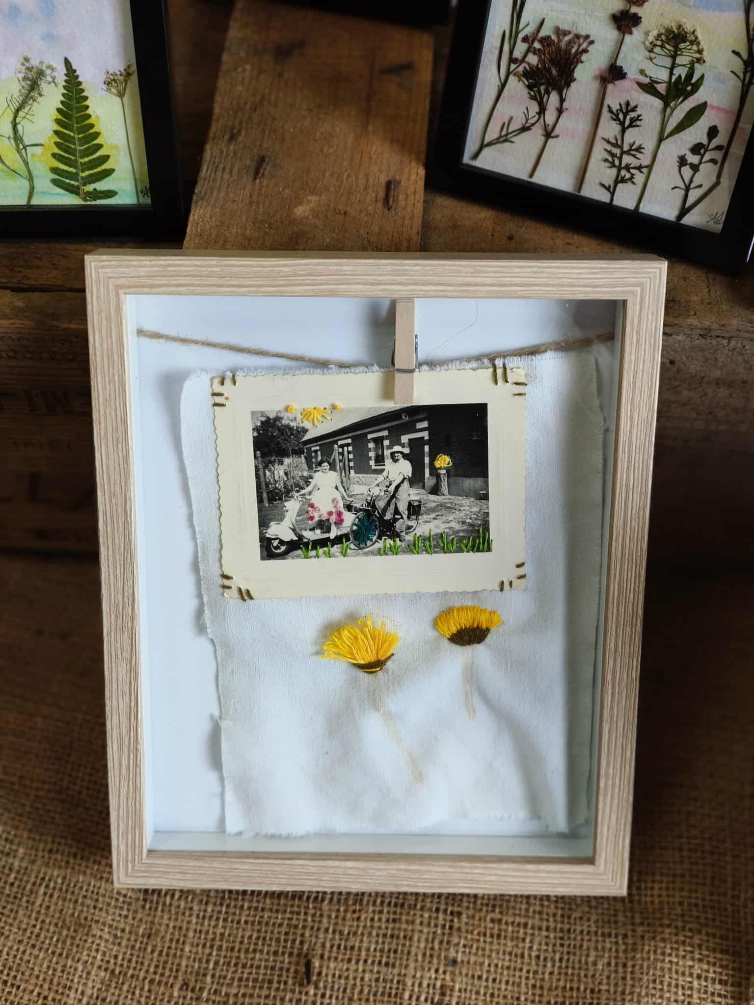 Cadre - Photo brodée & Impression végétale