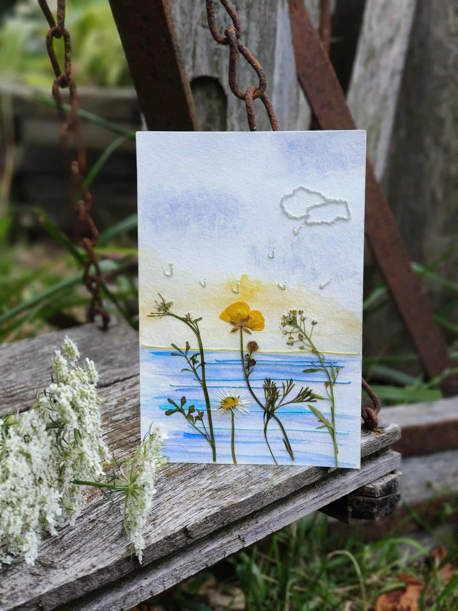 Cadre Aquarelle brodée - Prairie fleurie