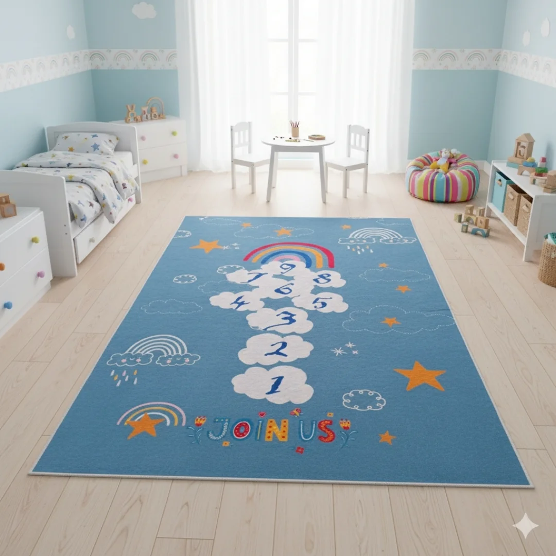 Dečiji tepih – školica sa oblacima i dugom (120 x 180cm)