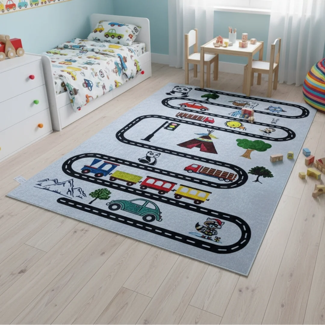 Dečiji tepih – put sa vozilima i životinjama (120 x 180cm)