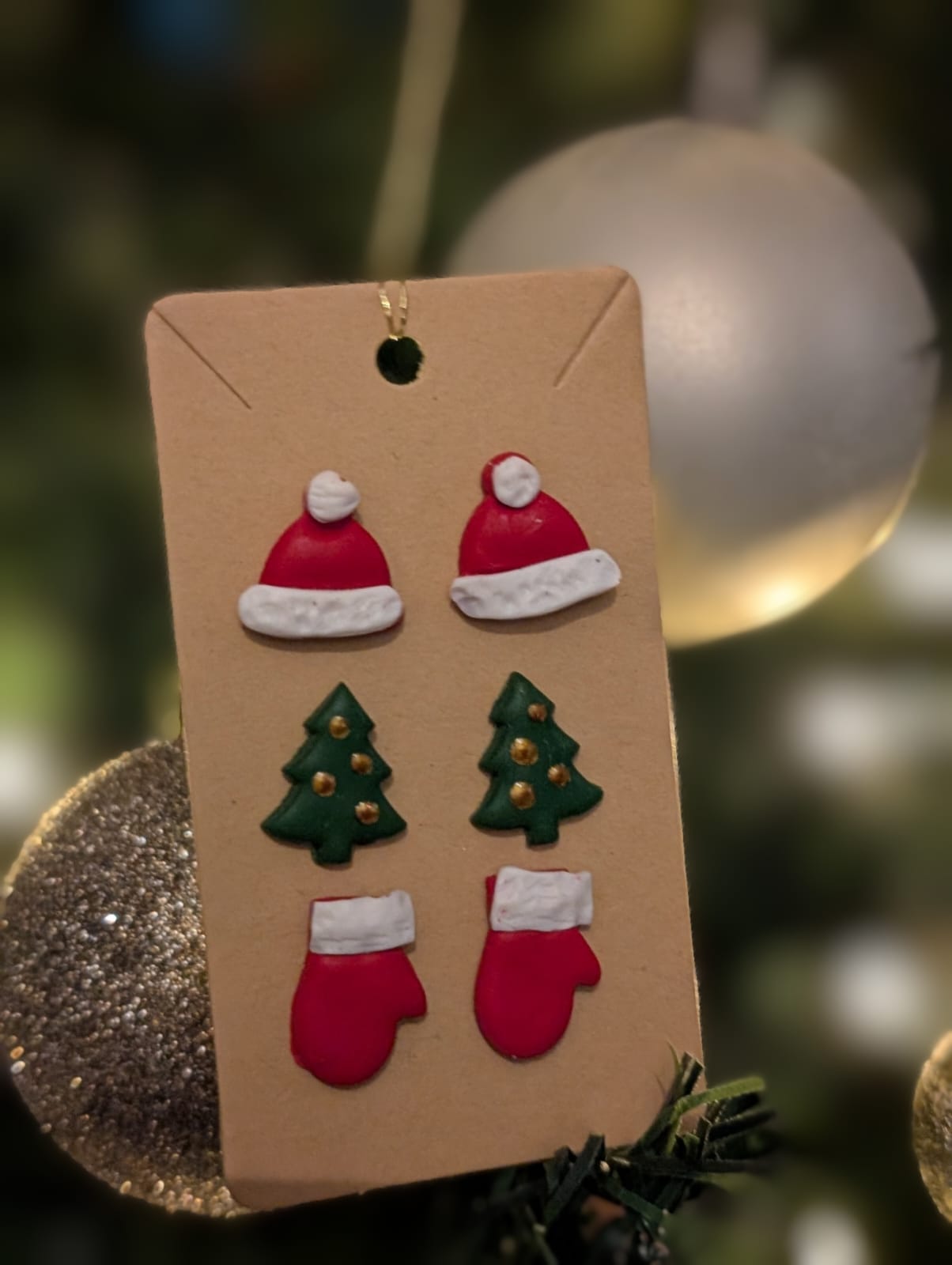 Handmade Christmas Hat, Mittens, Stockings and Tree Studs