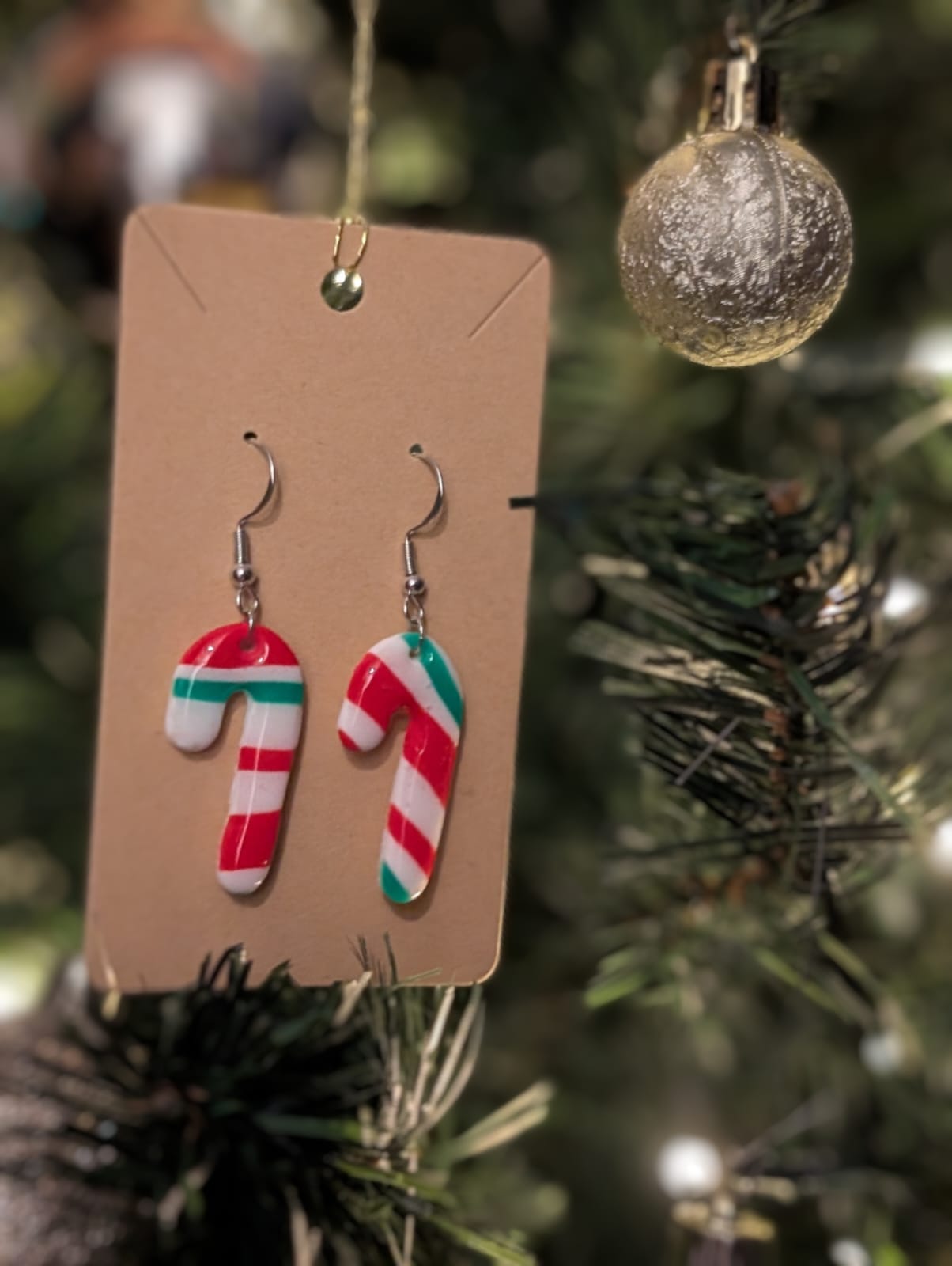 Handmade Red White and Green Candy Cane Earrings