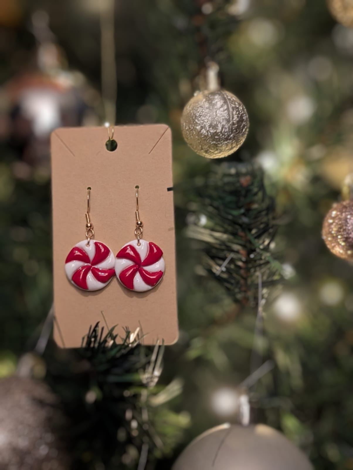 Handmade Festive Red and White Peppermint Candy Earrings