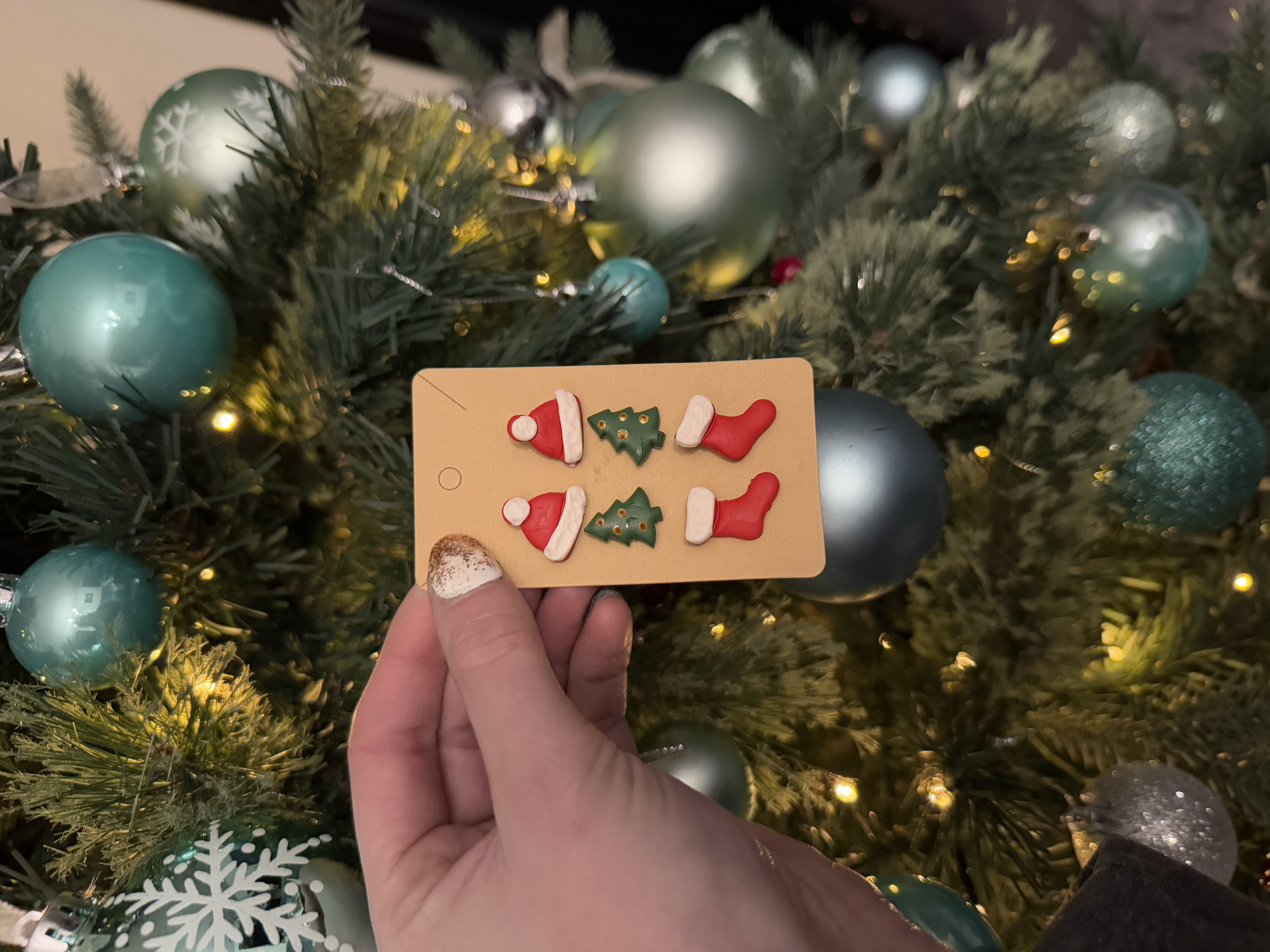 Handmade Christmas Hat, Mittens, Stockings and Tree Studs