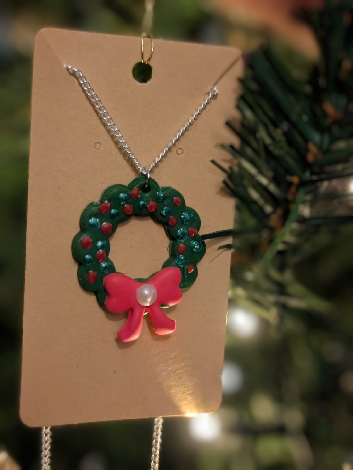 Handmade Christmas Wreath Necklace